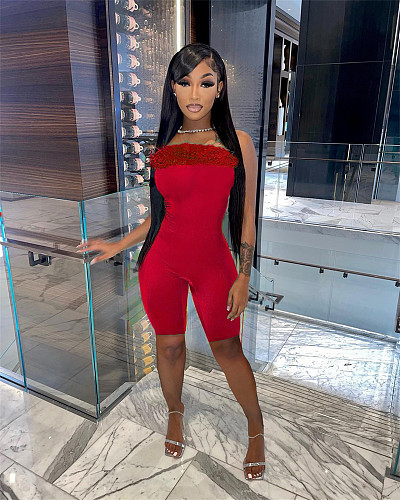 Solid Color Feather Bodycon One Piece Tube Rompers WSM-5307
