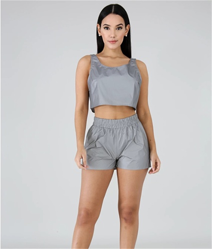 Reflective Sleeveless Crop Top Biker Shorts Sweat Suit JH-296