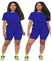 Solid Color Round Neck Short Sleeves Leisure Two Pieces Set TE-3779