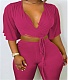 Velvet Short Sleeve Tie Front Crop Top Flare Pants Set ANDI-1320