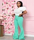 Solid Color Mid-waisted Slimming Denim Bell-bottom Trousers QY-5202