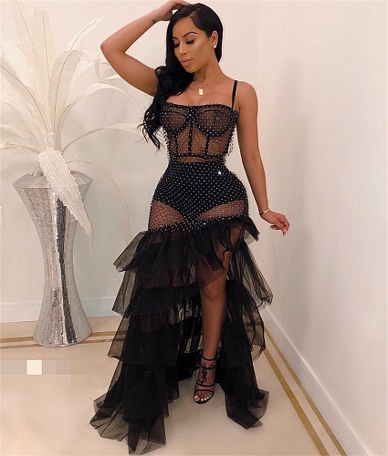 Transparent Sexy Sling Breast Wrap Dress With Underwear LSD-8324