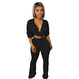 Velvet Short Sleeve Tie Front Crop Top Flare Pants Set ANDI-1320