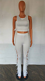 Knitted Stretchy Tank Crop Top+Side Lace Up Pants Set LX-6925