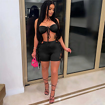 Strapless Crop Top Hollow Out Bandage Shorts Sets DD-88153
