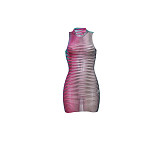 Sleeveless See Through Bodycon Striped Mini Dress SH-390272