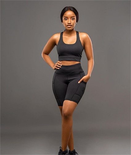 Yoga Outfit Cross Back Crop Top Biker Shorts Set MAE-2136