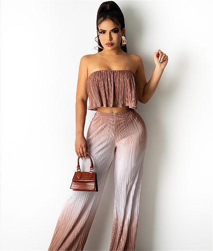 Gradient Strapless Crop Top Loose Wide Leg Pants Set ANDI-1339