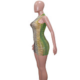 Sleeveless See Through Bodycon Striped Mini Dress SH-390272
