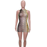 Sleeveless See Through Bodycon Striped Mini Dress SH-390272