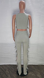 Knitted Stretchy Tank Crop Top+Side Lace Up Pants Set LX-6925