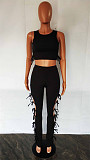 Knitted Stretchy Tank Crop Top+Side Lace Up Pants Set LX-6925