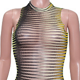 Sleeveless See Through Bodycon Striped Mini Dress SH-390272