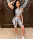 New Sleeveless Stand Collar Patchwork 2 Pieces Short Suits CM-723