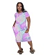 Fashion Leisure Elastic Waist Tie-Dye Midi Dress With Short Sleeves SHD-9236