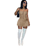 Strapless Lace Up Bandage A-line Bodycon Dress NIYA-8105
