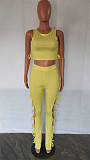 Knitted Stretchy Tank Crop Top+Side Lace Up Pants Set LX-6925