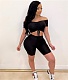 Pit Striped Bare Navel Off Shoulder Two Pieces Short Set ME-523