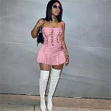 Strapless Lace Up Bandage A-line Bodycon Dress NIYA-8105