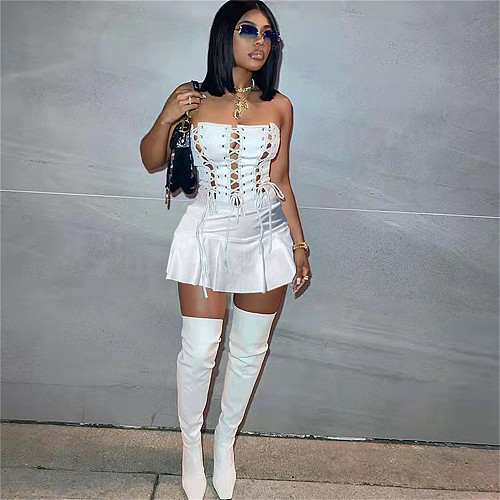 Strapless Lace Up Bandage A-line Bodycon Dress NIYA-8105