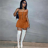 Strapless Lace Up Bandage A-line Bodycon Dress NIYA-8105