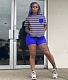 Striped Contrast Stitching Short Sleeves Two-Piece Set HMS-5313