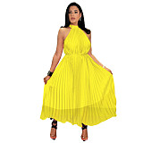 Elegant Sleeveless High Waist Pleated Chiffon Dress ASL-6570