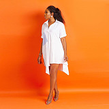 Half Sleeve Irregular Loose White Shirt Dress ORY-5130-1
