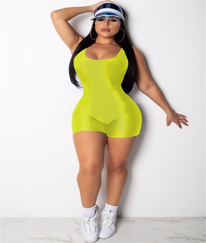Sexy Sleeveless Solid-Color Midriff Tank Top Romper TE-3671