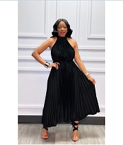 Elegant Sleeveless High Waist Pleated Chiffon Dress ASL-6570