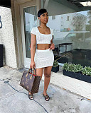 Solid Knitted Lace Up Back Crop Top+Mini Skirt Suit TR-1198