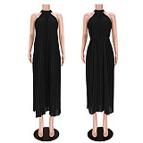 Elegant Sleeveless High Waist Pleated Chiffon Dress ASL-6570
