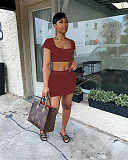 Solid Knitted Lace Up Back Crop Top+Mini Skirt Suit TR-1198