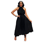 Elegant Sleeveless High Waist Pleated Chiffon Dress ASL-6570