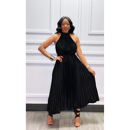 Elegant Sleeveless High Waist Pleated Chiffon Dress ASL-6570