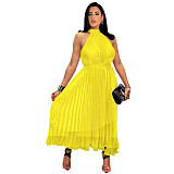 Elegant Sleeveless High Waist Pleated Chiffon Dress ASL-6570