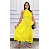 Elegant Sleeveless High Waist Pleated Chiffon Dress ASL-6570