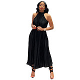 Elegant Sleeveless High Waist Pleated Chiffon Dress ASL-6570