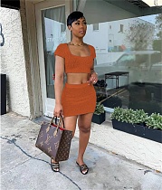 Solid Knitted Lace Up Back Crop Top+Mini Skirt Suit TR-1198
