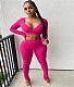 Long Sleeves Low Neckline Crop Top Pleated Small-legged Pants Set ME-678