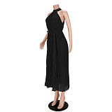 Elegant Sleeveless High Waist Pleated Chiffon Dress ASL-6570
