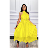 Elegant Sleeveless High Waist Pleated Chiffon Dress ASL-6570