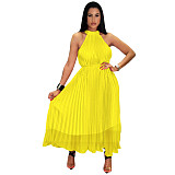 Elegant Sleeveless High Waist Pleated Chiffon Dress ASL-6570