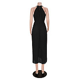 Elegant Sleeveless High Waist Pleated Chiffon Dress ASL-6570