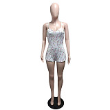 Floral Print Sleeveless V Neck Bodycon Rompers CN-0178
