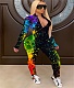 Women's Splash-ink Printed Long Sleeve Jumpsuit HZM-7068