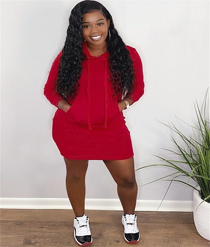 Stylish Solid-color Long-sleeved Hoodie Dresses SHD-9326