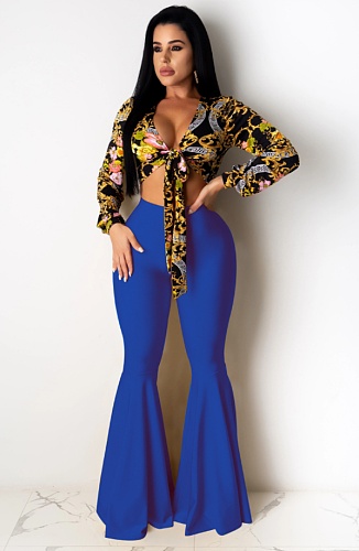Sexy Solid Color Middle Waist Slim Lotus Leaf Pendulum Pants NY-8907