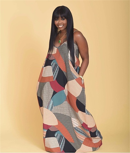 Sleeveless Geometric Print Loose Plus Size Dress TB-5424