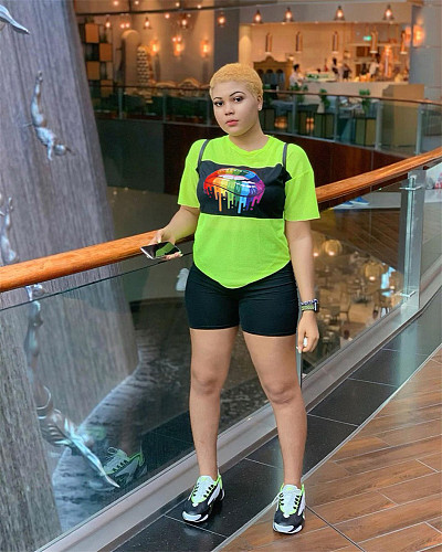 Mesh Print Short Sleeve High Street T-shirt Tops MAE-2141